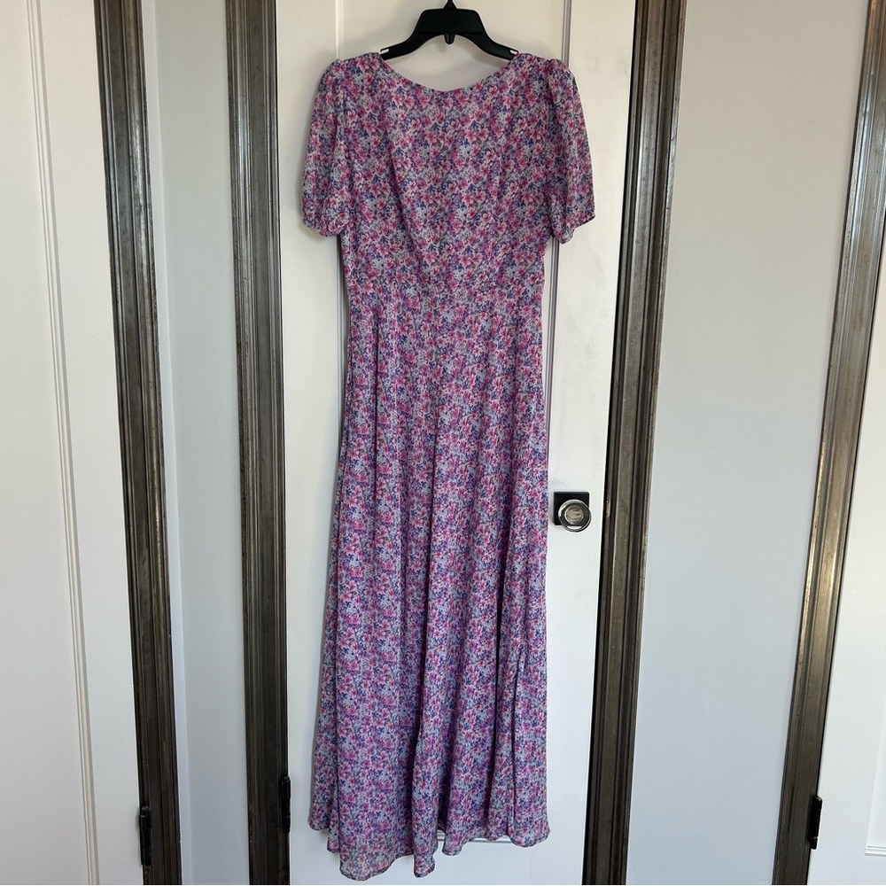 ASTR the Label Sweetheart Neck Maxi Dress in Pink Purple Blue Ditzy, L - Picture 4 of 11
